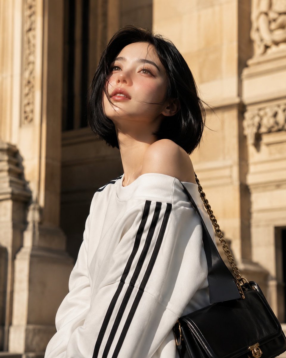 https://t.co/6iQMj3UM1g 一幅电影感的时尚人像肖像：一位年轻女性，留着利落的齐下巴黑色波波头，皮肤如瓷器般光滑，妆容为自然的玫瑰色魅力妆…