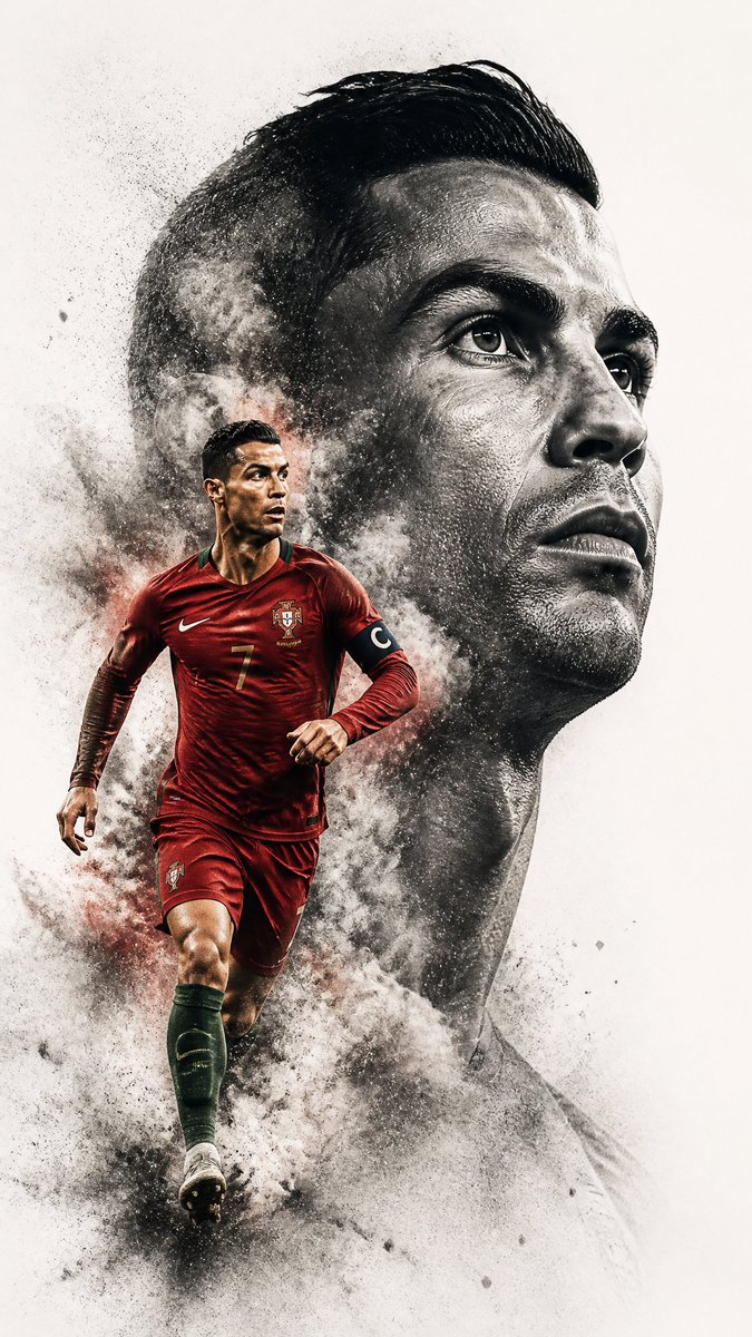 GPT image 2 on Chatgpt Cristiano Ronaldo Prompt 👇 一幅戏剧性的双重曝光肖像：一名职业足球运动员，大尺寸侧面黑白头像，神态强烈，与…
