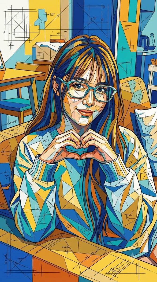 一幅极致精细的几何马赛克肖像插画,融合立体主义抽象、建筑蓝图美学和当代编辑设计流行艺术风格。由成千上万块相互锁合的棱角分明多边形碎片构成,无彩色线条,呈现碎片化平面、分段化的无色…