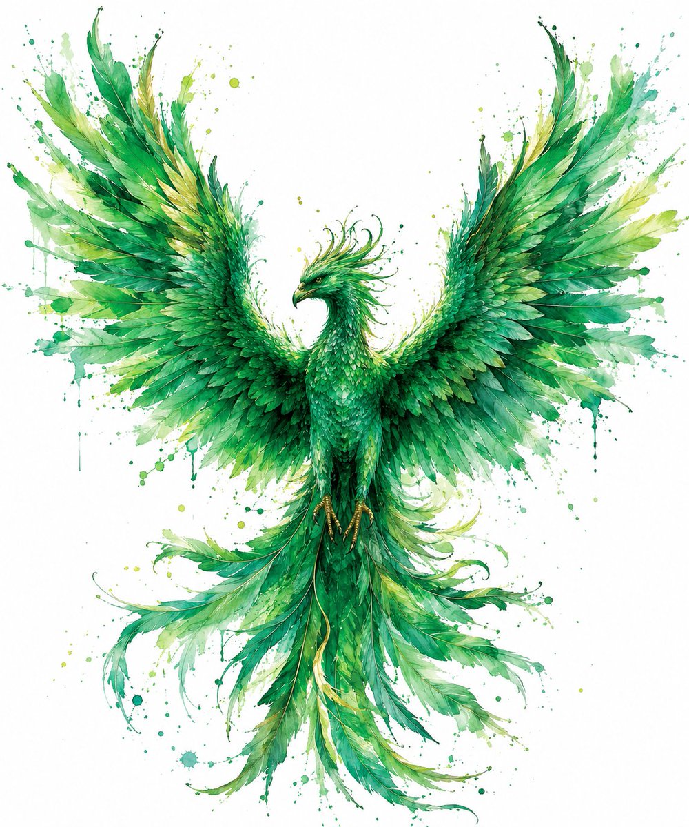 ChatGPT-Image2 创造出令人惊叹的水彩凤凰艺术作品，看起来足以登上画廊。 4 个令人惊艳的奇幻色彩版本： 高级水彩泼溅特效，电影级奇幻艺术，鲜艳的 pi…… 使用 @…