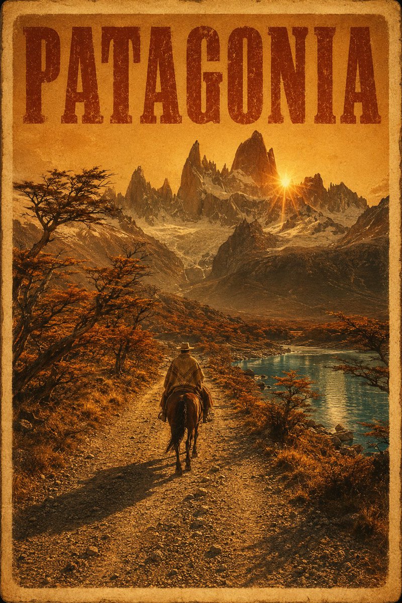 巴塔哥尼亚，就像一部史诗电影的海报 群山、冰川与南方的风。没有哪个制片厂有那样的阵容。 你想把哪个地方拍成这种风格？ gpt image 2。 提示词 👇 {…