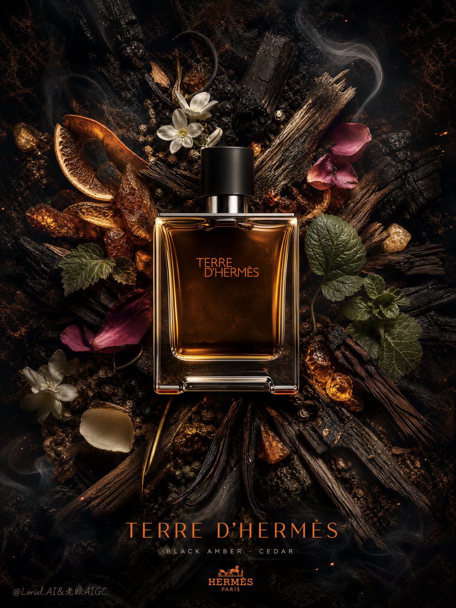 模糊的瓶身标签,仿冒爱马仕(Hermès)瓶子,倾斜的相机角度,侧面视角,凌乱的成分堆叠,食品摄影风格,廉价的植物拼贴,扁平背景,过度饱和的柑橘色调,微弱的玻璃反光,低细节的木质…