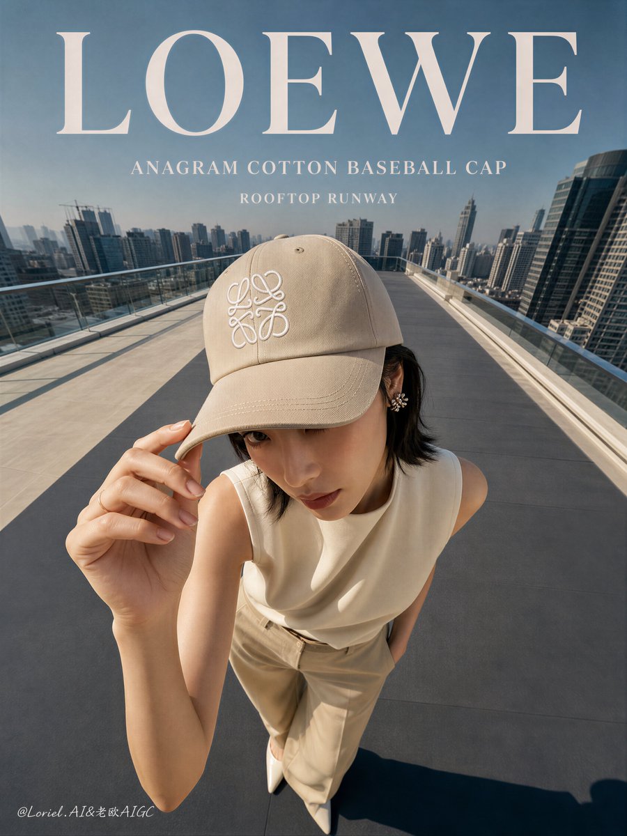 廉价的棒球帽,伪造的 Loewe 标志,刺绣错误,帽型结构扭曲,塑料感面料,杂乱的建筑,混乱的屋顶,拥挤的场景,面部细节不足,糟糕的人体结构,扭曲的手部,多余的手指,网红美学,浑…