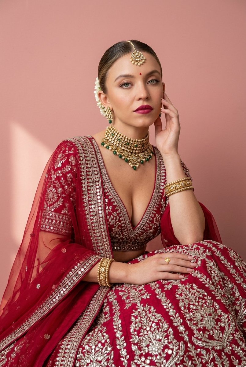 婚纱造型氛围 Sydney Sweeney、Kiara Advani 对比 Disha Patni 通过 Hailuo 使用 Nano Banana pro…