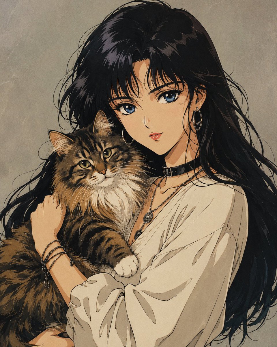 创作一幅超精细的复古日系动漫插画，灵感源自1980年代末至1990年代初正统的少女向赛璐璐动画风格。描绘一位美丽年轻女性，拥有瓷白肌肤、夺目的水晶蓝眼眸、柔软…