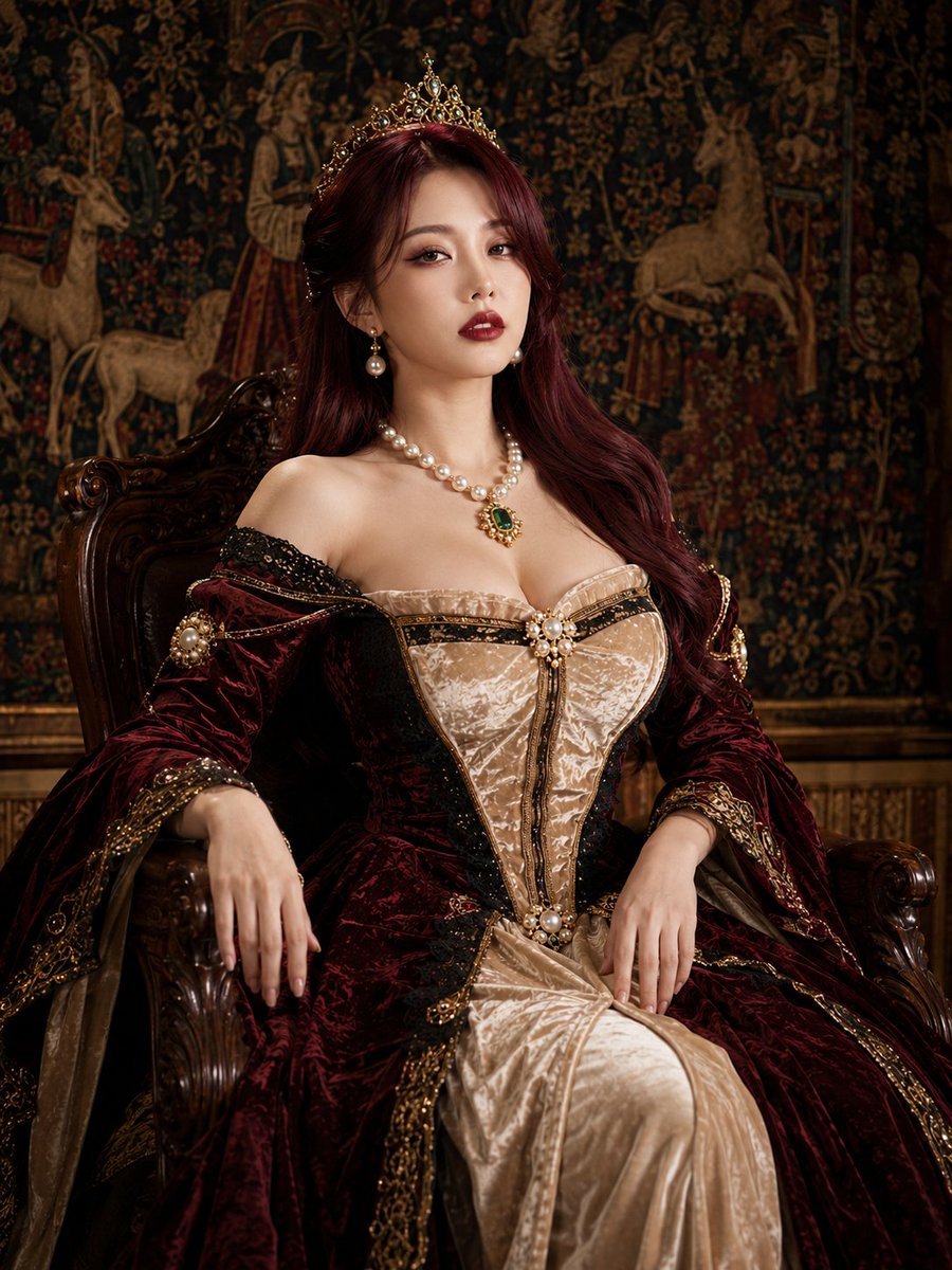 女王般的优雅 👑👑👑 GPT-图像 2 提示词 👇 创建一张比例为3:4竖版的写实真人肖像，主体是一位25岁左右、非常美丽的东亚成年女性，风格是优雅的奇幻贵族…