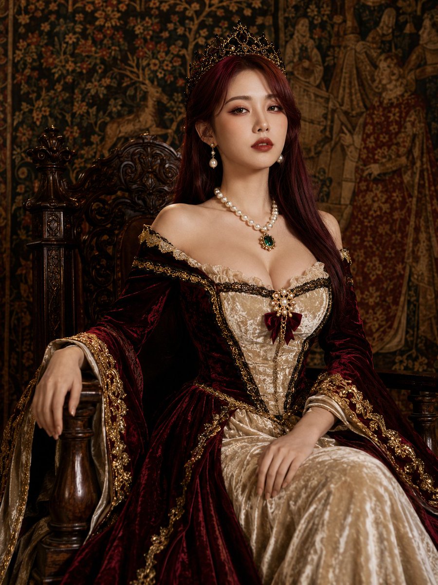 女王般的优雅 👑👑👑 GPT-图像 2 提示词 👇 创建一张比例为3:4竖版的写实真人肖像，主体是一位25岁左右、非常美丽的东亚成年女性，风格是优雅的奇幻贵族女性。她拥有白皙的瓷…