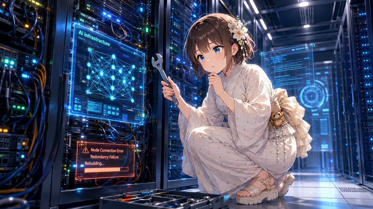 1girl, tanuki girl, in a server room, surrounded by glowing servers and network…