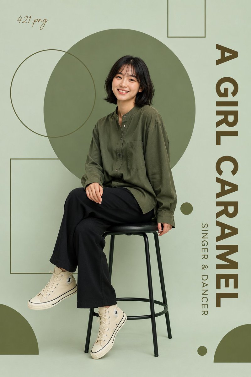 一张高端极简风格的编辑人像海报，画面中一位开朗的年轻女性自然地坐在一把简约的黑色金属凳上，双腿交叉，温暖地朝镜头微笑。她留着柔软的刘海黑色短发波波头，妆容自然…