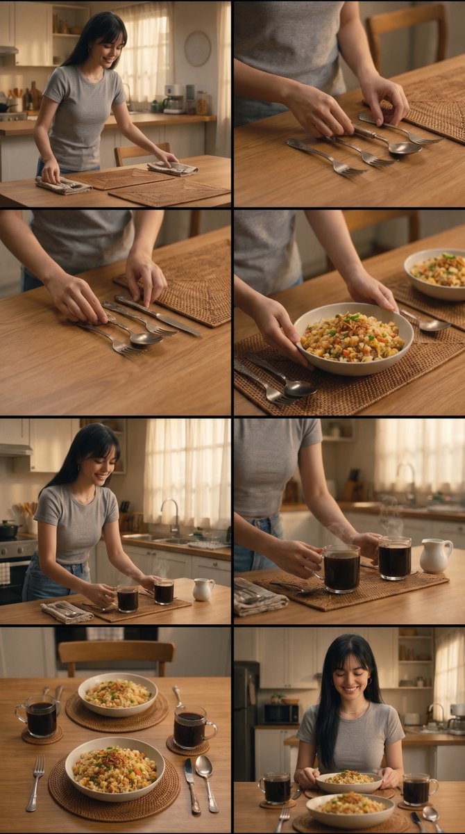 buat gambar cinematic ultrarealistis dengan 6 panel scene storyboard, yang menceritakan k…