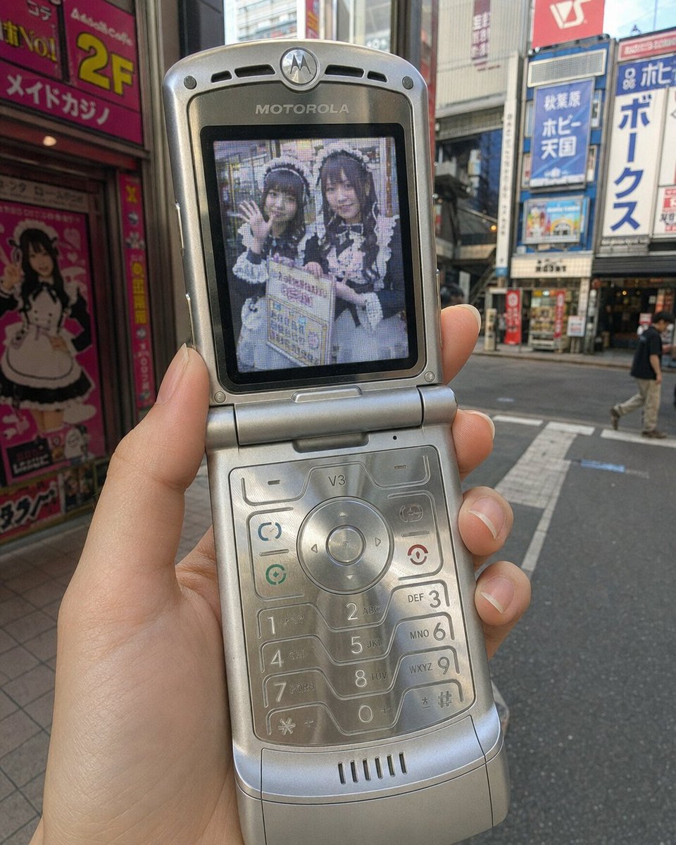创建一张 4:5 竖版写实照片。 [SCREEN_SCENE] = 两位可爱的虚构二十出头的年轻女性，正在秋叶原的女仆咖啡厅担任街头推广员，穿着融合了 jir…
