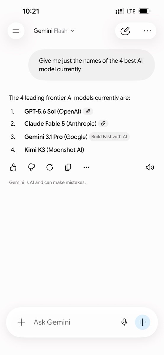 只需告诉我目前4个最佳AI模型的名称 以下是来自4个不同AI智能体的回答 @ChatGPTapp、@claudeai、@GeminiApp 和 @grok 对你来说哪一个是最好的…