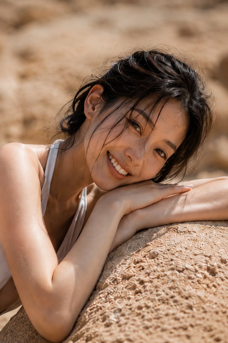 GPT Image 2 于 ChatGPT 沙漠|泳装|美女 -- (1) Prompt ⬇️⬇️⬇️ A young Korean woman stands on rocky…