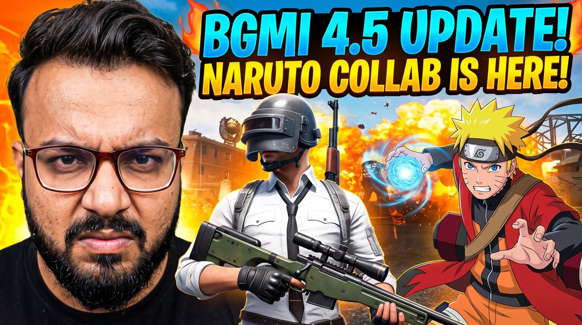 我想要BGMI手游可点击的最高点击率缩略图,主题是BGMI 4.5版本更新火影忍者,高视觉吸引力,包含我Umair、鸣人和BGMI角色头像的紧凑头部特写,角色穿白衬衫黑领带,戴三…