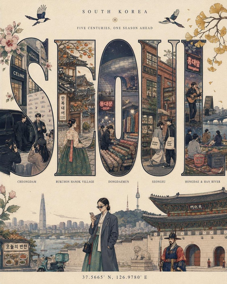 时尚之都字体海报 - [CITY]，[COUNTRY] 奢华编辑风格旅行海报，以该城市最具标志性的时尚传承、奢华工艺以及复古旅行海报风格为基调。巨大的粗体大写衬线字体"[CITY…