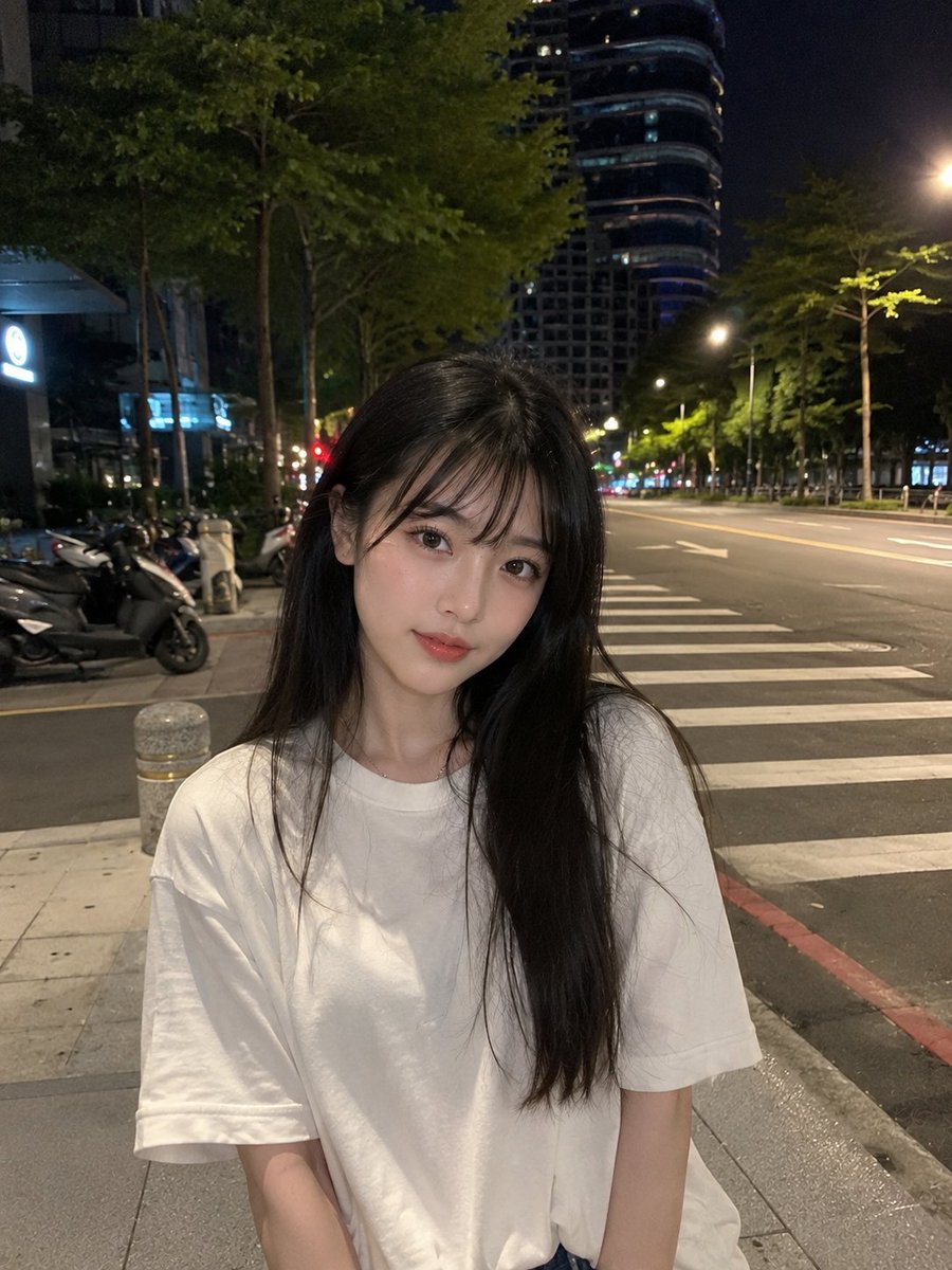 超逼真的智能手机照片:一位美丽的年轻日本女性,皮肤光滑白皙,面部自然柔和,五官精致,大而富有表现力的棕色眼睛,粉嫩有光泽的嘴唇,黑色长直发丝般顺滑,带有轻盈的侧分刘海,身穿宽松的…