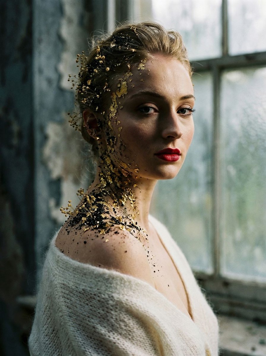 { "vibe_title_en": "The Melancholic Alchemy of Gold and Volcanic Ash", "master_prompt": "…