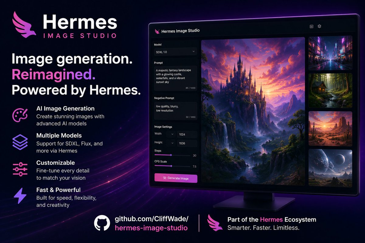 🚨 我构建了我的第一个 Hermes Agent 插件。 它叫做 Hermes Image Studio。说实话？我对此相当自豪。 下面是它的功能以及它为什么重要。 Hermes…