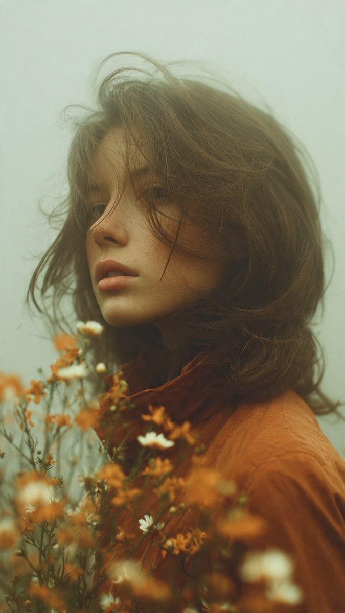 GPT image 2 on Chatgpt Prompt 1 – Windy Meadow Portrait 超写实电影感艺术人像，年轻女性，短而蓬乱的深色头发和柔和的雀斑，穿…