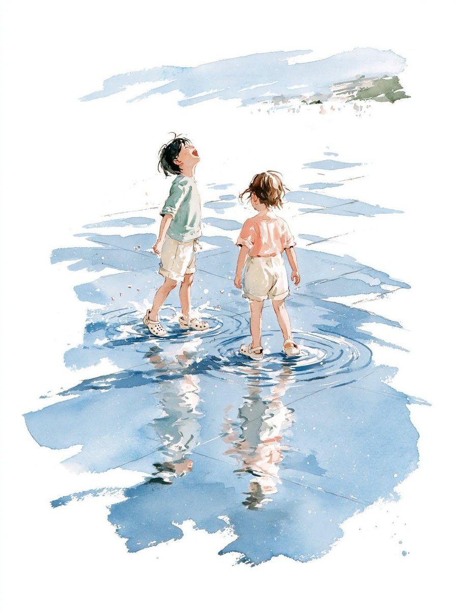 极简水彩插画,绘于纹理冷压手工纸上,3:4竖构图,大面积留白,精巧墨线艺术,半透明水彩晕染,湿叠湿花青,颜料颗粒沉淀,漂浮水珠,温馨生活切片,优雅编辑级品质,博物馆级品质,8K…