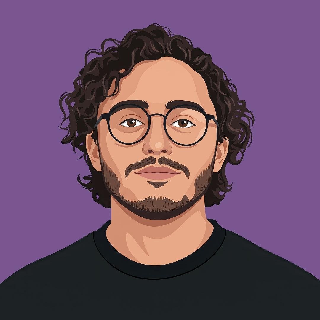 现代扁平插画风格的居中正面人像矢量肖像。干净的几何形状、平滑的渐变、清晰的轮廓、极简的面部细节、对称构图、柔和的肤色、富于表现力的眼睛、细腻的阴影，以及简单的纯色背景。主体从胸部…