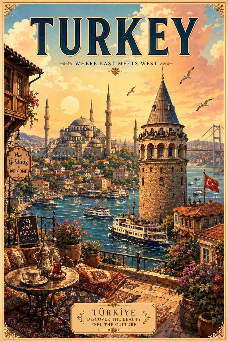 复古插画旅行海报 为 [DESTINATION] 创作一幅迷人的竖版插画旅行海报，灵感来自色彩缤纷的复古欧洲旅游海报、异想天开的童话故事插画以及经典的旅行明信片。 在顶部添加醒目…