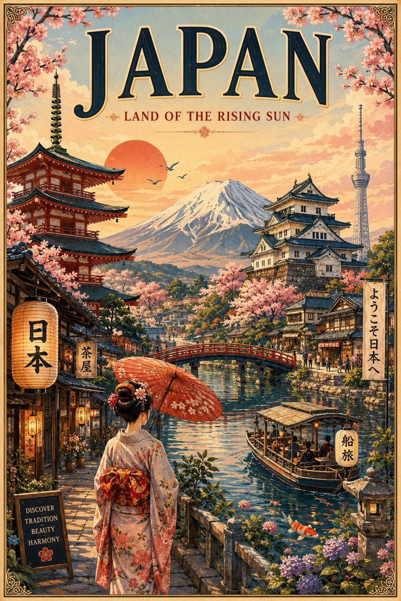复古插画旅行海报 为 [DESTINATION] 创作一幅迷人的竖版插画旅行海报，灵感来自色彩缤纷的复古欧洲旅游海报、异想天开的童话故事插画以及经典的旅行明信片。 在顶部添加醒目…