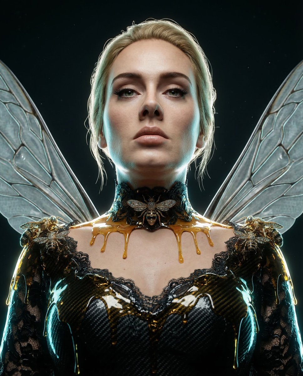 { "vibe_title_en": "Synthetic Hive", "master_prompt": "A hyper-realistic, low-angle sculp…