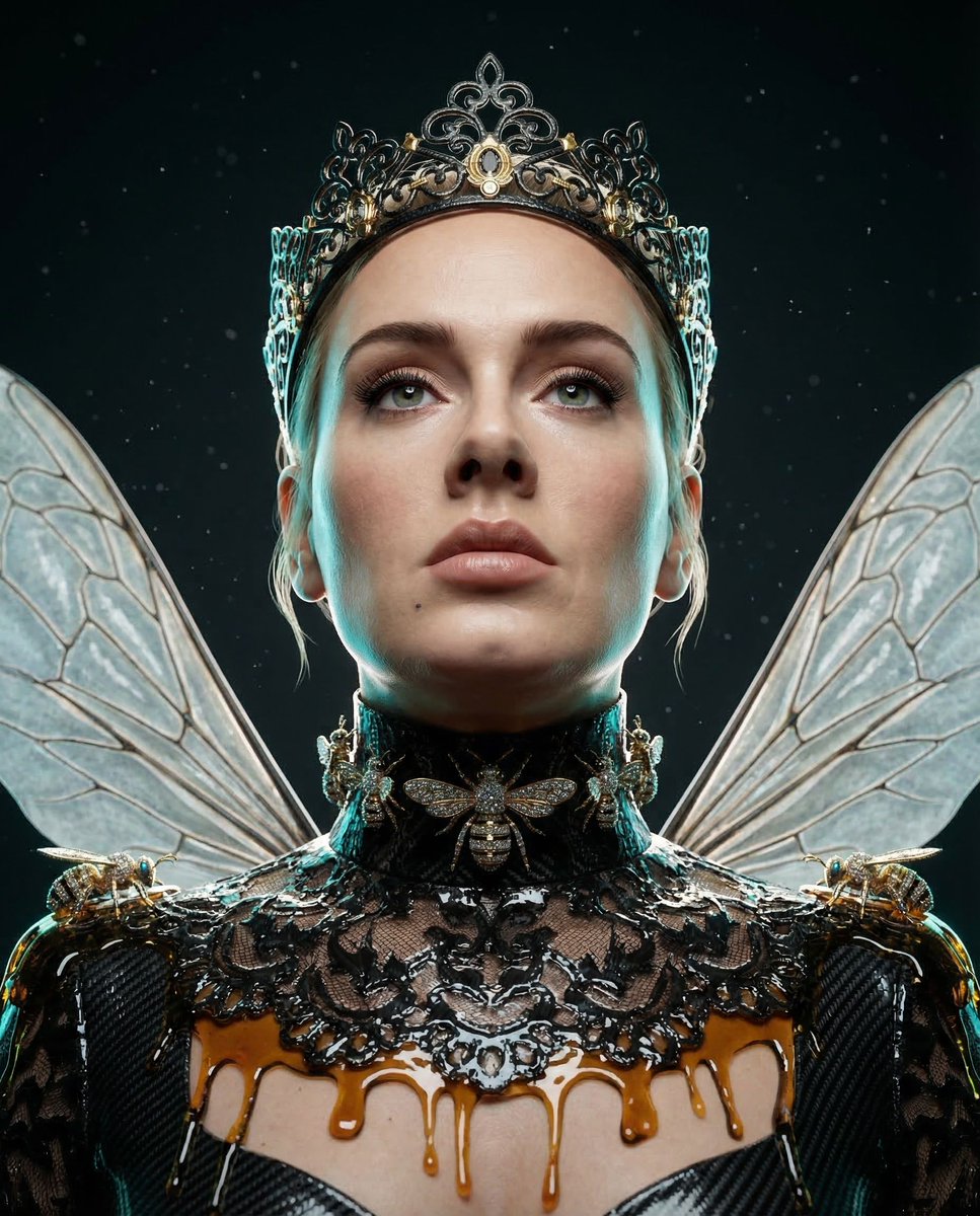 { "vibe_title_en": "Synthetic Hive", "master_prompt": "A hyper-realistic, low-angle sculp…