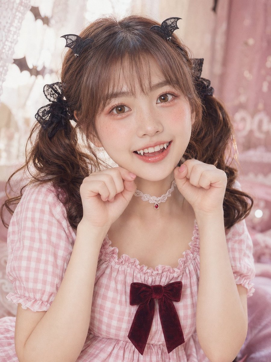 可爱版吸血鬼🧛‍♀️ GPT- image 2 prompt 👇 电影感的中景特写编辑级人像，十八岁左右的甜美东亚少女，腰部以上构图，她的面部占据画面上三分之…