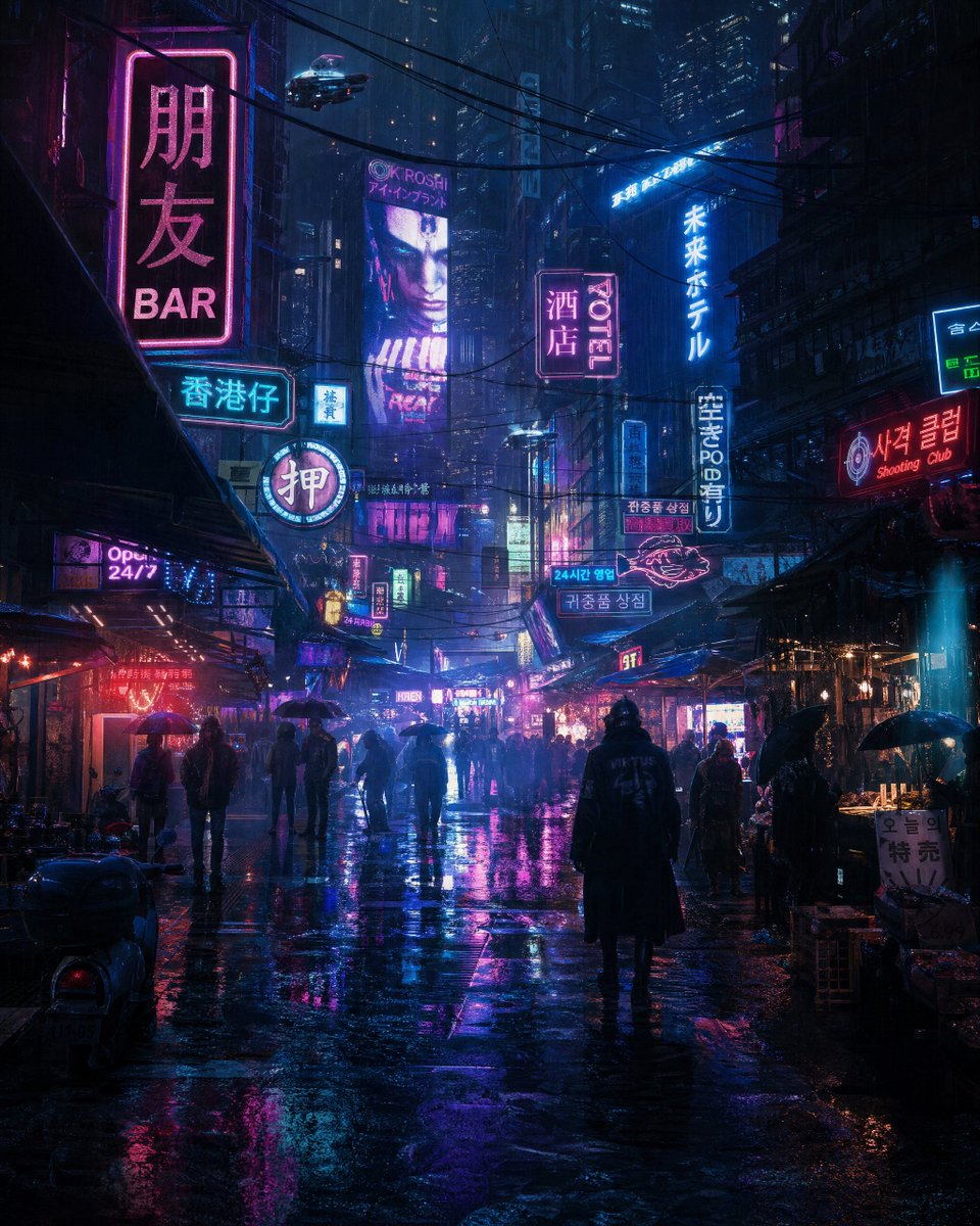 使用 Gpt image 2.0 制作 该 4K 图像的提示词： 夜晚的雨夜赛博朋克巨型城市，极其精细的电影级街景，密集的未来主义亚洲大都市，遍布高耸的日文、…
