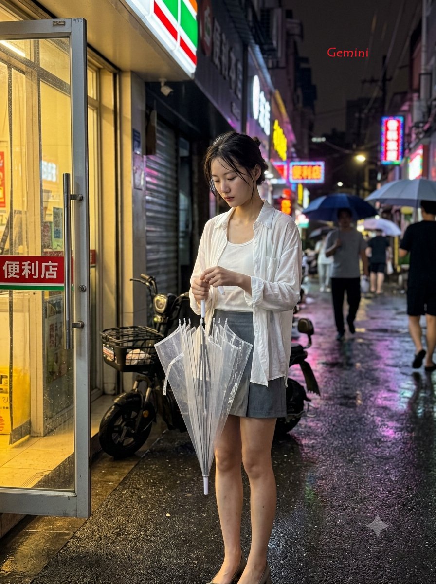 3:4,iPhone 17 后置摄像头搭配 35mm 镜头,抓拍真实生活随拍。 主体:26 岁的纤细中国女性,自然随性的发型,简单的内搭外披一件白色薄衬衫,灰色短裙,低跟鞋,衣物…