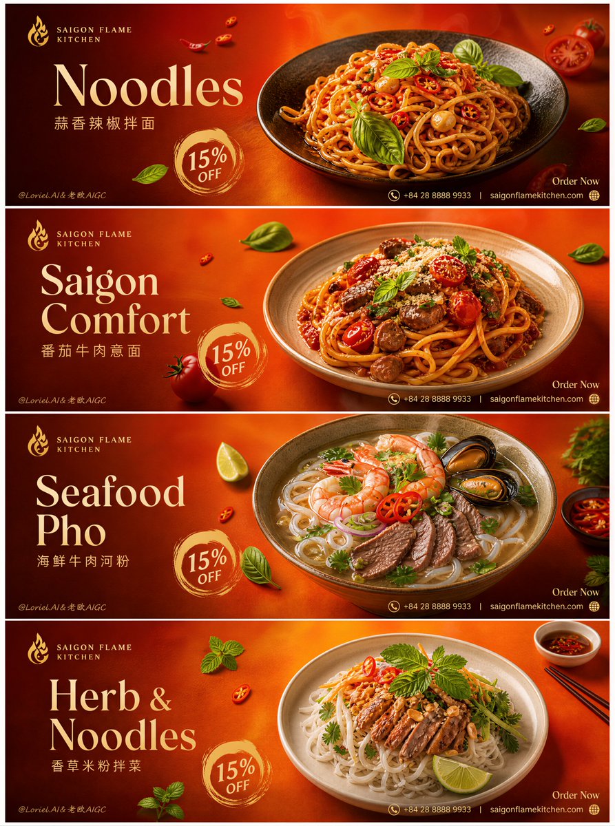 改变的布局结构,网页布局,产品卡片网格,廉价餐厅传单,伪造的面条质感,塑料感的食物,杂乱的排版,通用食品广告,卡通图形,过于饱和的颜色,低细节香草,凌乱的摆盘,刺眼的闪光灯光