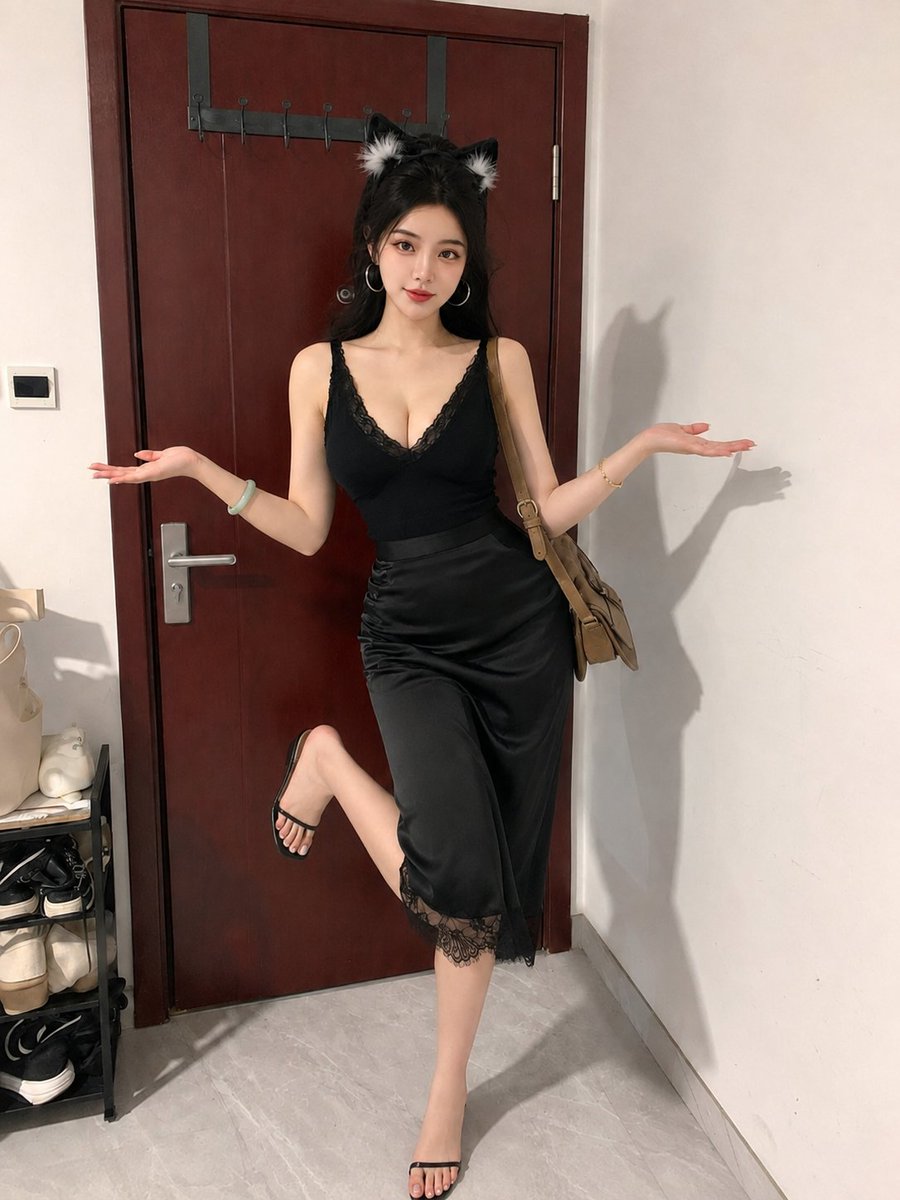 准备出门的美女👧 GPT-image 2 提示词 👇 生成一张 3:4 比例、写实风格、全身智能手机竖屏人像照片:一位容貌出众、略带性感气质的成年东亚女性,在一间普通公寓的玄关处…