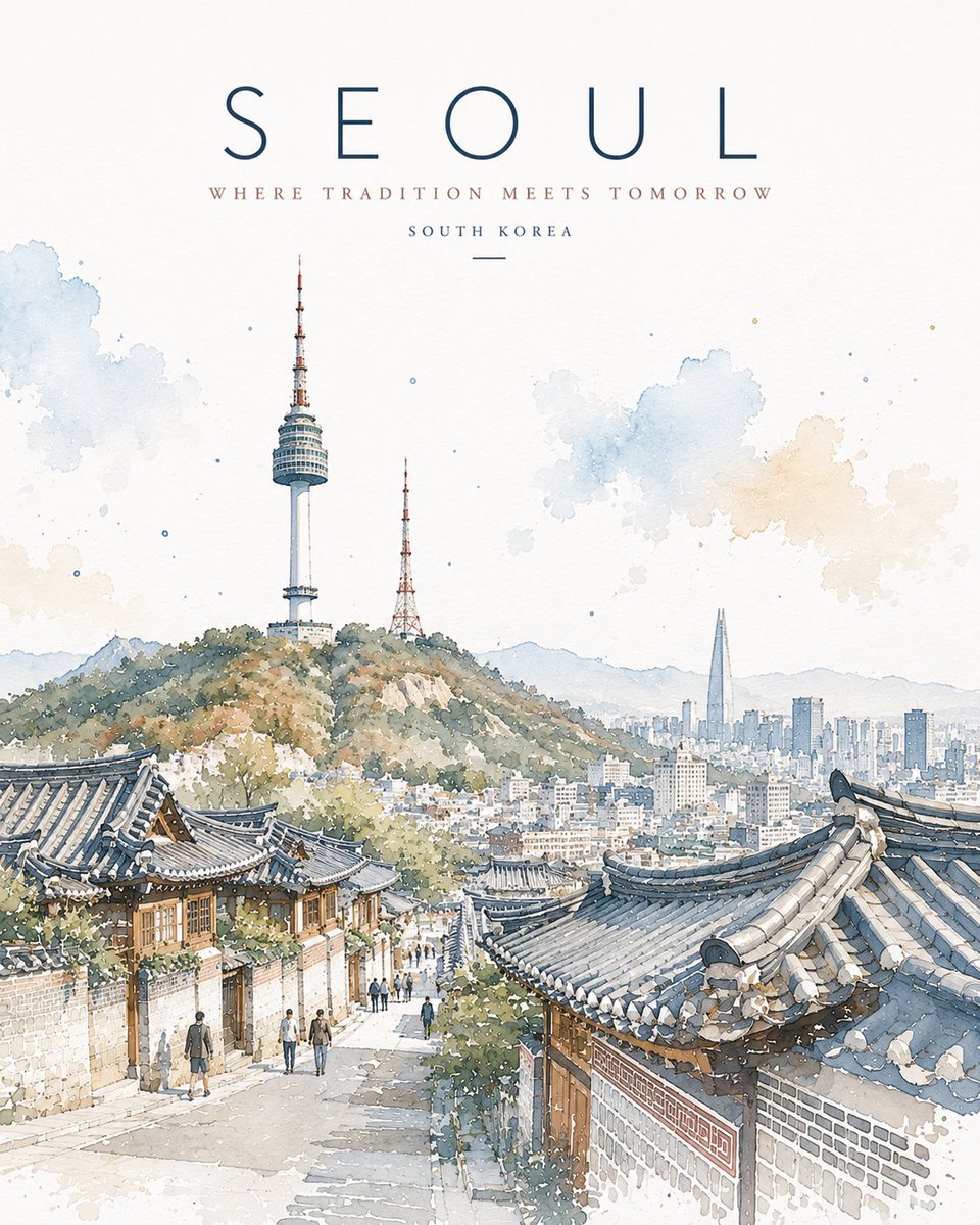 极简水彩旅行海报插画，描绘 [LOCATION/LANDMARK]，优雅的建筑素描，带有表现力十足的墨线线条与松散的水彩晕染，明亮的白色纸张背景，配以大量留白，柔和的粉彩调色板…