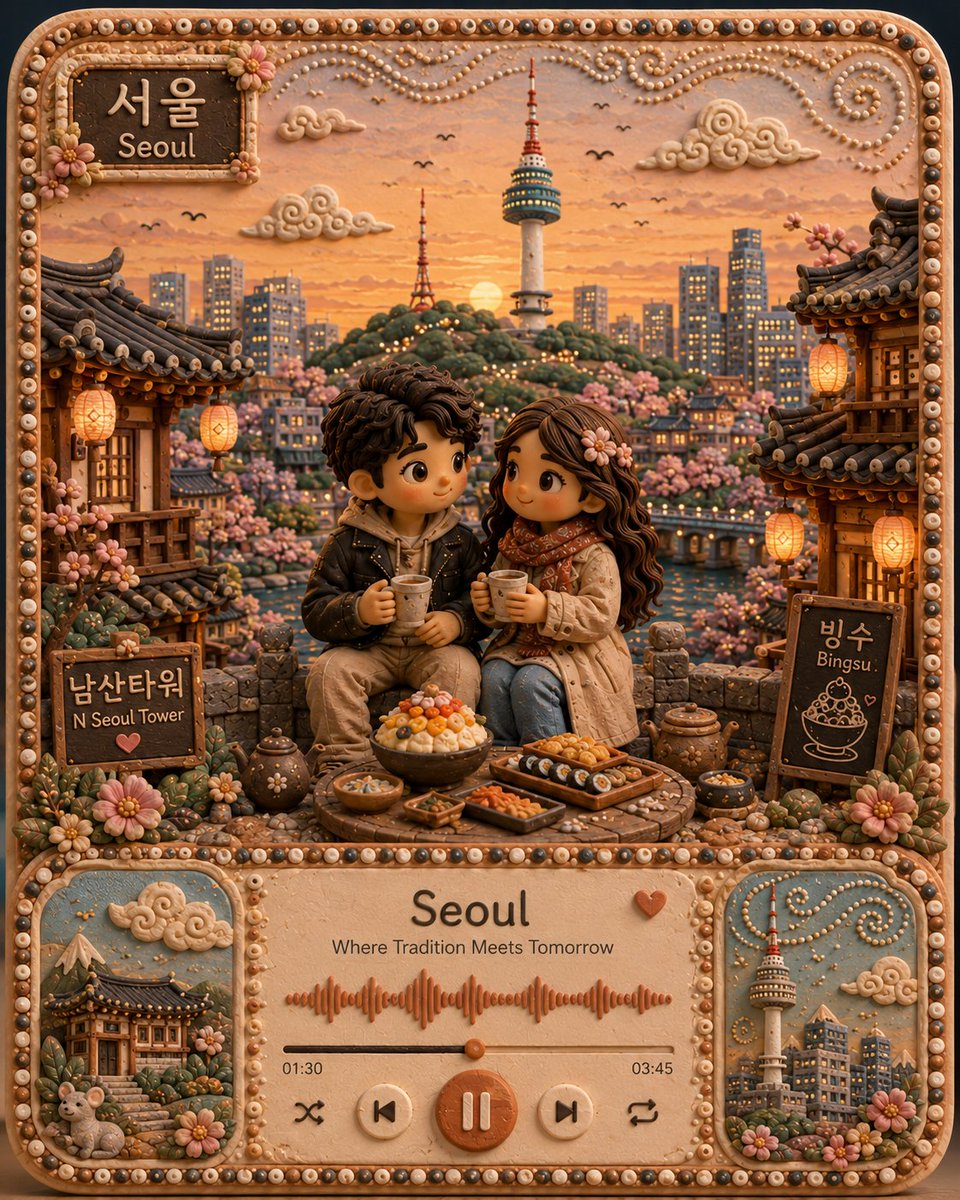 创作一幅适合 Instagram 的高端 4:5 竖版手工艺旅行插画，灵感来自 {LOCATION}。融合可爱的 3D 萌系角色、柔和哑光橡皮泥质感、微缩立体场景工艺，以及微妙的…