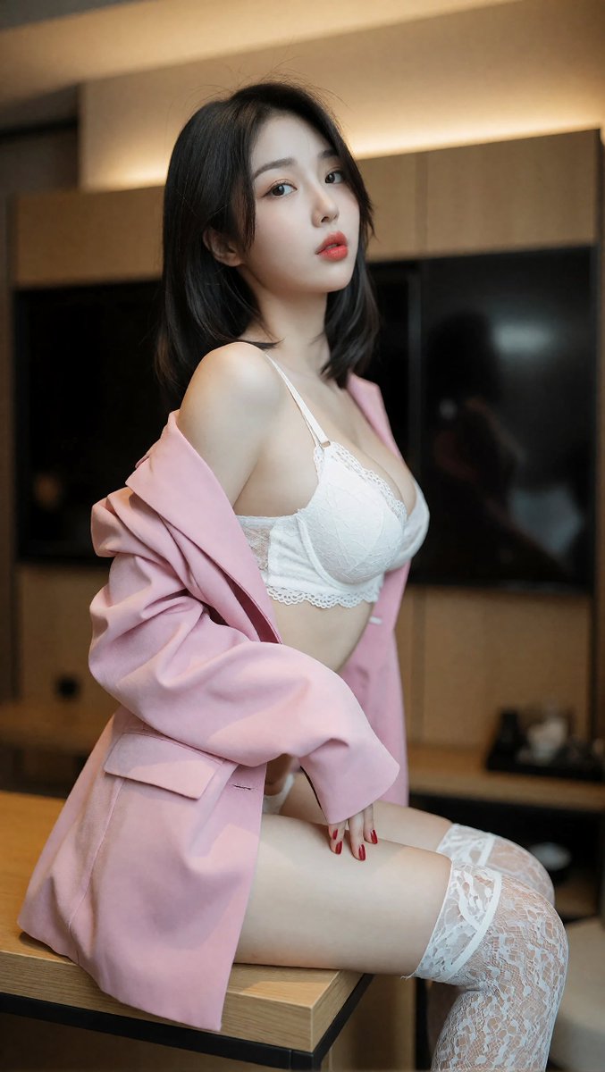 👇 👇 主要主体： 20岁东亚年轻女性，整齐的中长黑色波波头发型，精致圆润的脸庞，白皙光滑的肌肤，柔和的橙红色双唇，清澈明亮的双眸，温柔而性感的韵味，匀称丰满的身材 姿势、动作与…