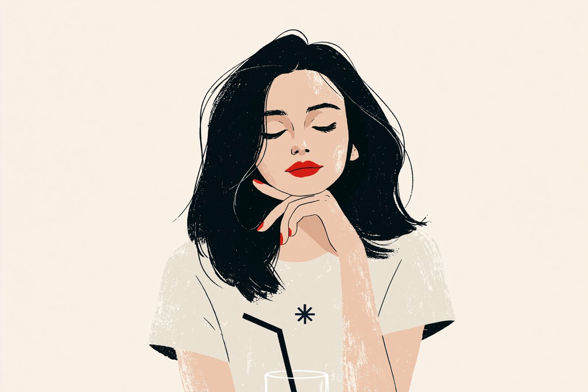 一幅极简风格的插画，主体为[subject]，背景为米色，配有[hair description]、[facial details]以及[expression]。身穿[cloth…