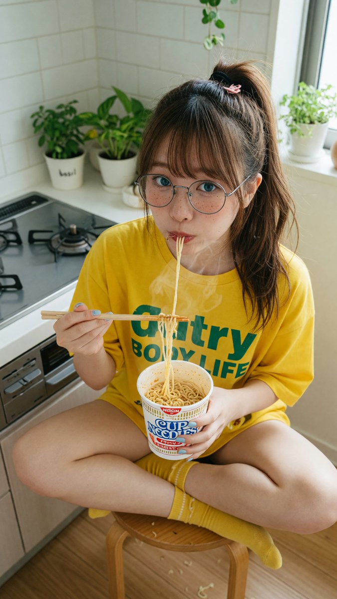 [Grok 图像质量提示词] | ar 9:16 2K 创建于 @TopviewAIhq @topviewaijp #Topview 吃面条 俯视特写肖像：一…