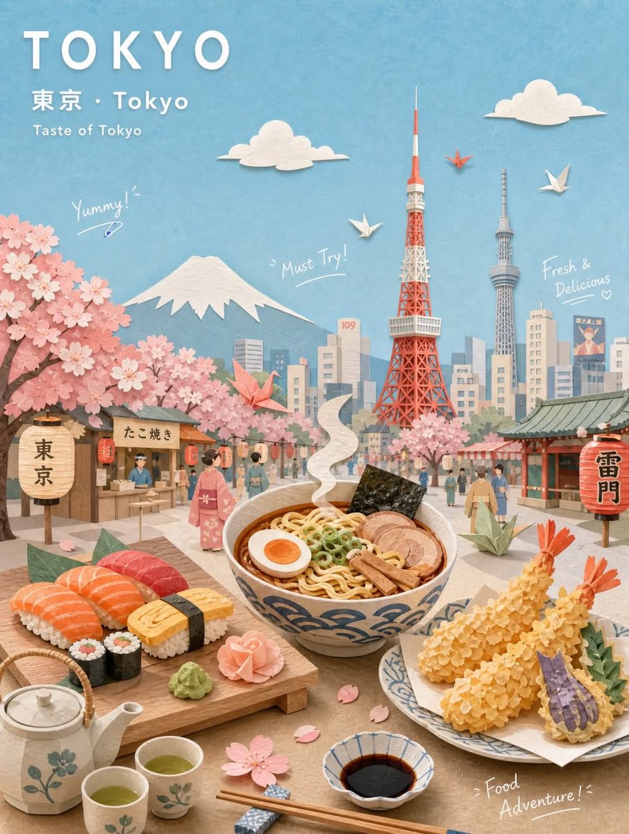 为 [CITY NAME] 创作一张高端手工制作的柔和粉彩拼贴旅行海报。 核心概念 通过最具代表性的本地美食、著名地标和日常文化氛围，来表现 [CITY NAME] 的精神气质…