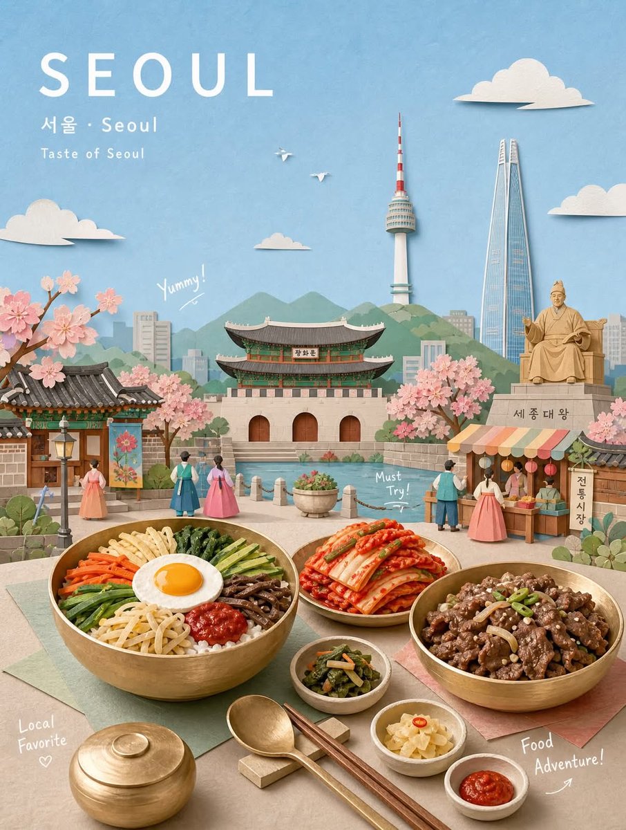 为 [CITY NAME] 创作一张高端手工制作的柔和粉彩拼贴旅行海报。 核心概念 通过最具代表性的本地美食、著名地标和日常文化氛围，来表现 [CITY NAME] 的精神气质…