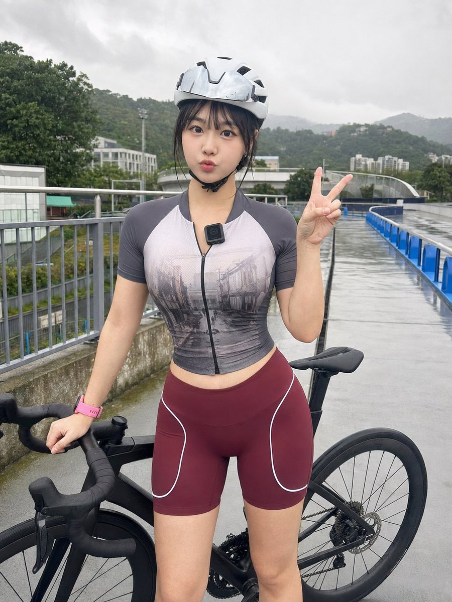 骑行女孩,太真实了有没有😄 GPT- image 2 prompt 👇 创作一张3:4比例的户外骑行写实人像摄影:一位极其美丽的成年东亚女性站在高架骑行道上,身旁是一辆流线型黑色…