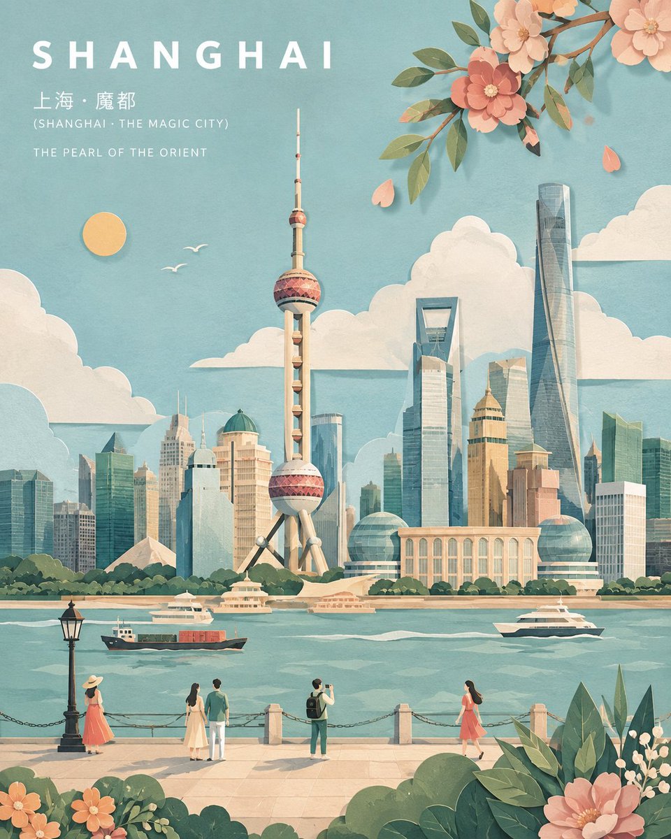 创作一幅精致的横向风景插画,主题为[城市/主题],以[标志性建筑/景观]作为主要可识别的视觉焦点。 风格:极简、优雅的粉彩拼贴旅行海报。风格化而非写实,采用干净的几何形状、分层剪…