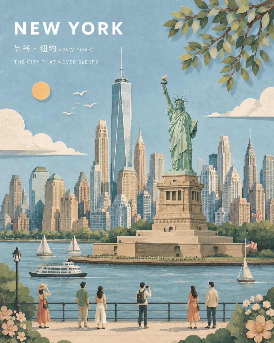 创作一幅精致的宽幅横版插画，主题为 [CITY/SUBJECT]，以 [ICONIC LANDMARK] 作为主要且可识别的视觉锚点。 风格：极简优雅的柔和粉…