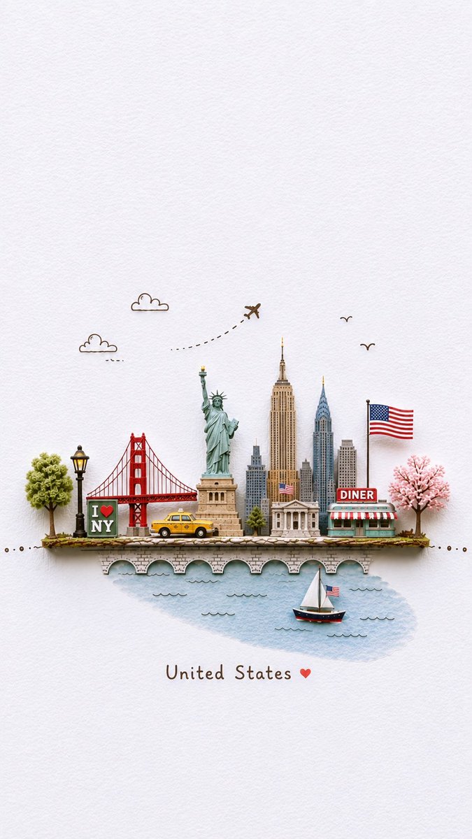 创作一幅迷人的微型3D纸质工艺旅行插画，主题为[DESTINATION]，设计成像一张精致的手工旅行明信片。以小巧手工艺模型的形式展示可识别的当地地标和文化元素，排列在一条狭窄的…