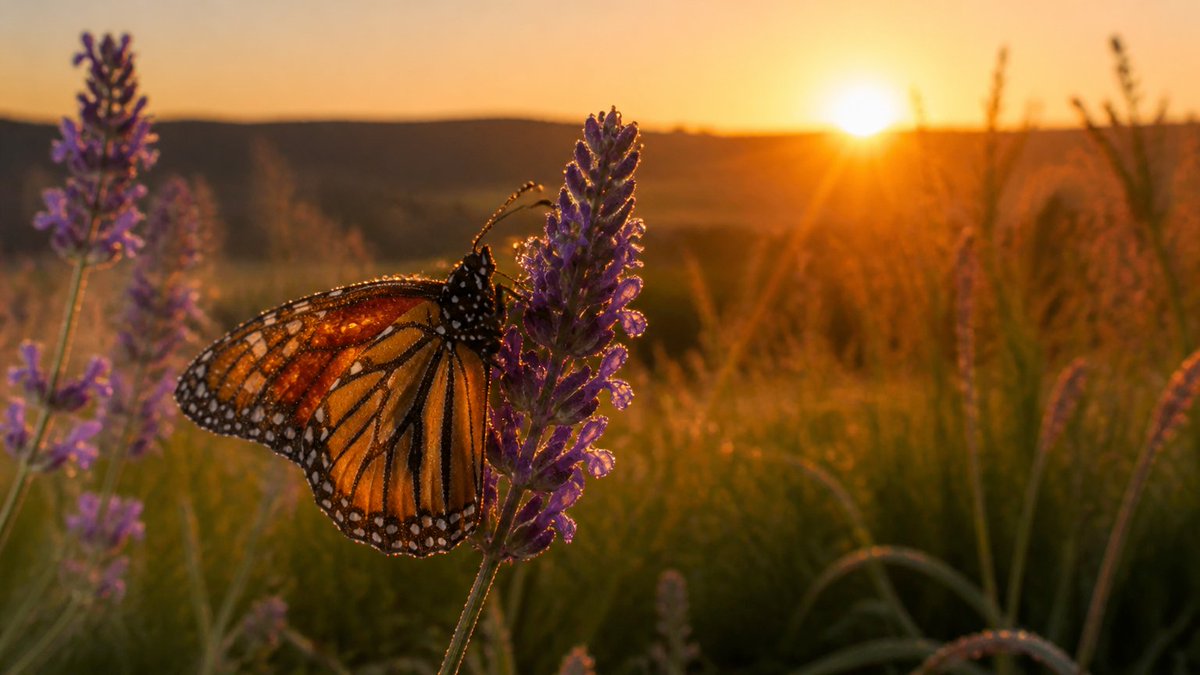 GPT Image 2 提示词，第一张为基础图，其余为其变体 P1：A monarch butterfly, wings dusted with pollen, clings t…