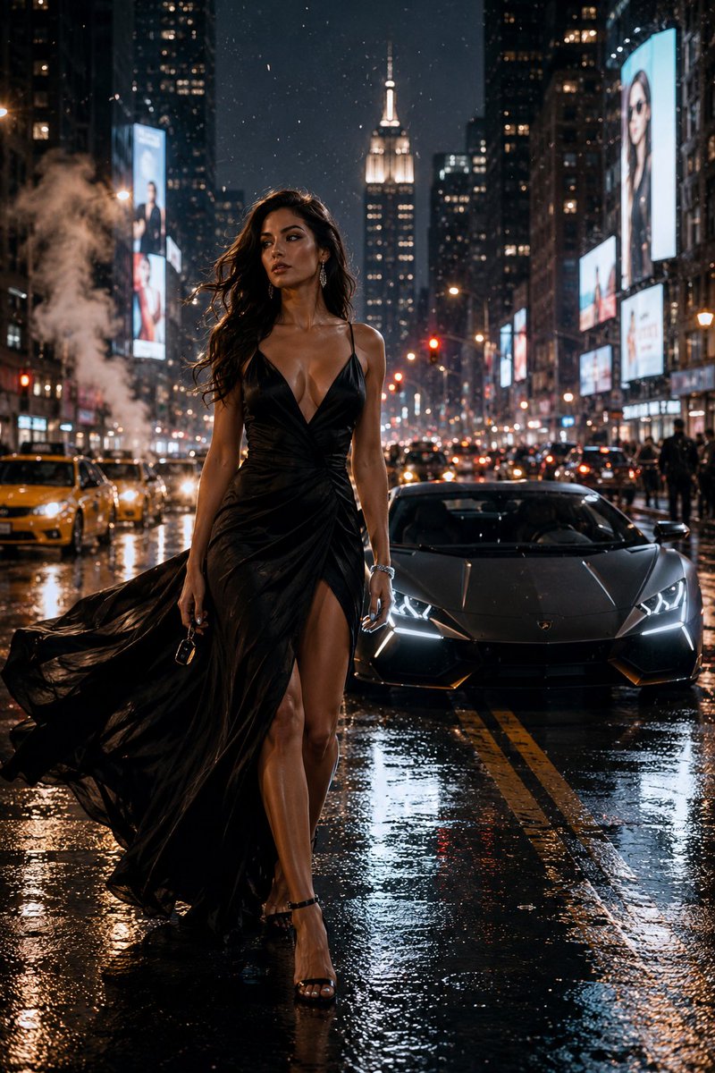 午夜曼哈顿。🌃 雨水洒在街道上。 一辆兰博基尼在身后静候。 一个仿佛直接从电影里走出的瞬间。 有些夜晚,你不是在追随城市的灯火。 你本身就成了那道光。🖤🏎️✨ ✨ 使用 GPT…
