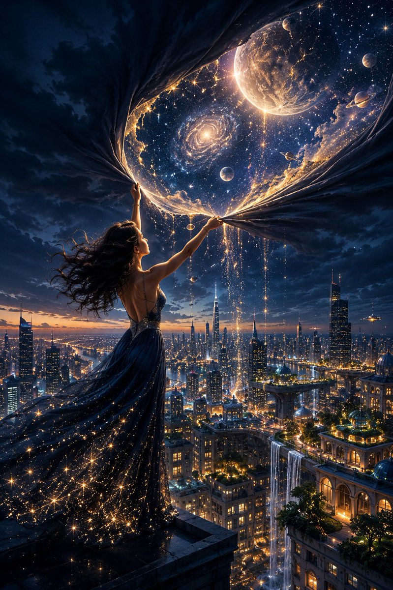 撕开夜晚的女人 一个超现实的瞬间，想象力在这里真实地撕裂了现实的边界。 有些世界不是被发现的，而是被撕开的。 ✨ 由 GPT Image 2.0 @ChatGPT 创作 提示词如…