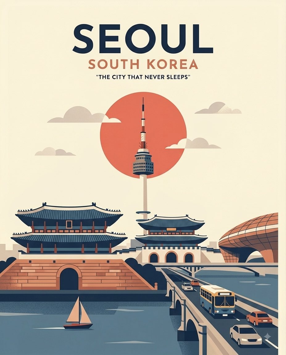 为 [DESTINATION / CITY, COUNTRY]（目的地 / 城市，国家）创作一幅极简、高端的复古风格旅行海报，灵感源自经典中世纪旅行印刷品的视觉语言。 使用简洁、…