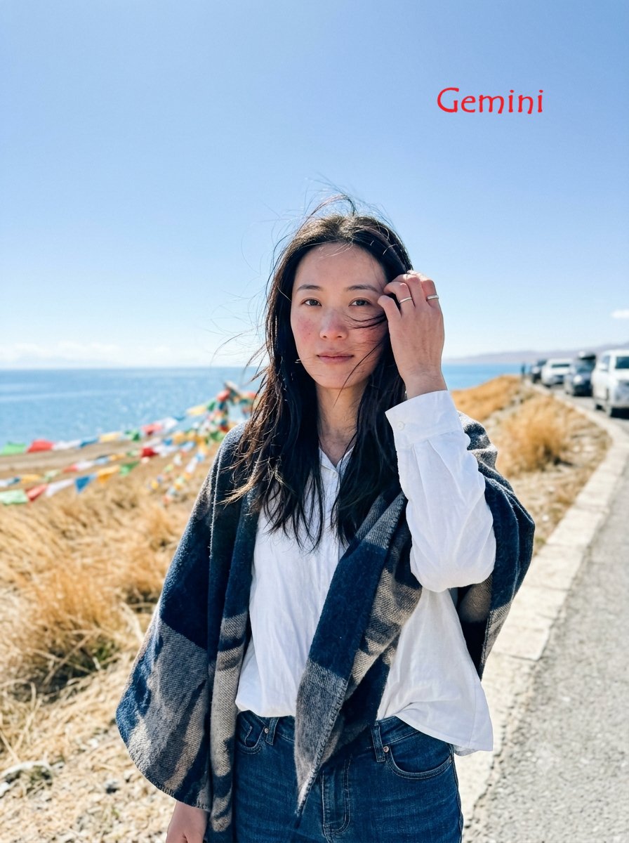 3:4，iPhone 17 后置摄像头搭配 26mm 广角镜头拍摄的写实抓拍照片。 主体：28 岁以上身材纤细的中国女性，身着宽松白衬衫、深蓝色牛仔裤、短靴，肩上披着柔软的披肩…